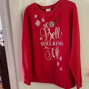 Red Crew Neck Sweater with Festive Print